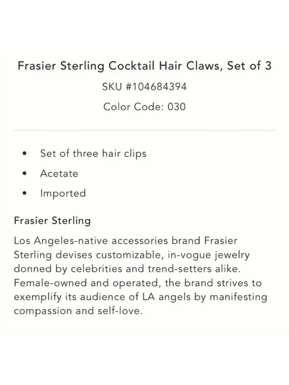 New! Anthropologie Frasier Sterling Cocktail Claw Clips Set of 3 NWT
